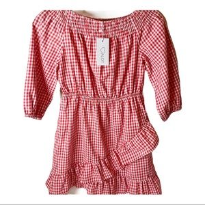 Alot Red Checked Cottage Core Ruffled Dress